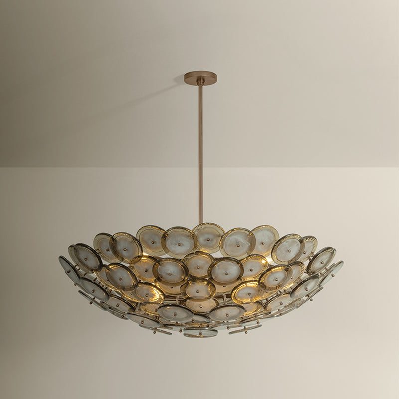 Troy Lighting Wassama 14Lt Chandelier, Brass/Blonchino Piastre, Brz