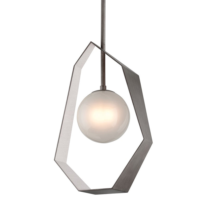Troy Origami 1Lt Chandelier, Graphite/Silver Leaf/Clear Etched - F5535-GRA-SL-SS