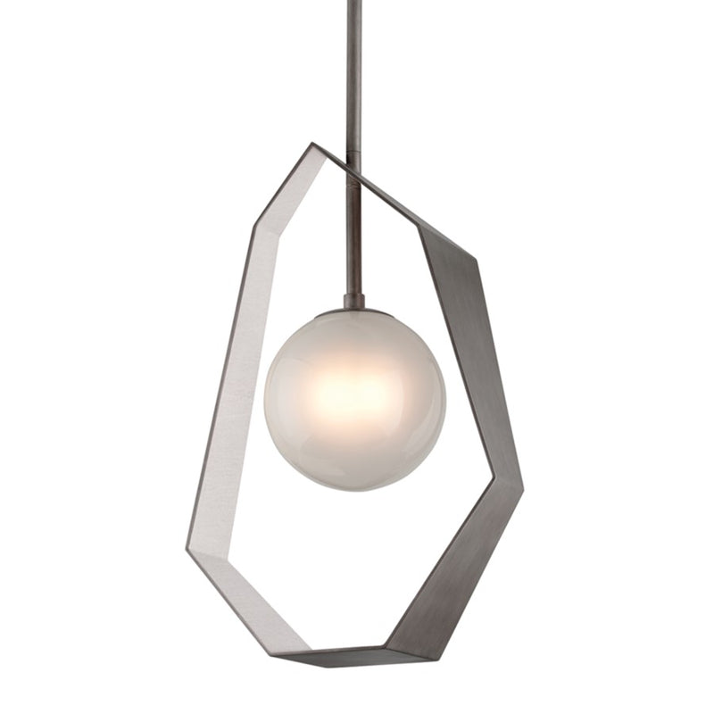 Troy Origami 1Lt Chandelier, Graphite/Silver Leaf/Clear Etched