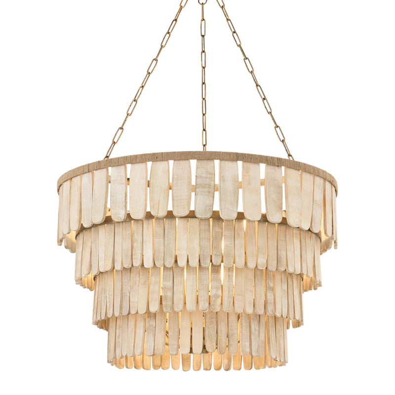 Troy Lighting Bentley 12Lt Chandelier, Brass/Whitewashed Mango Wood