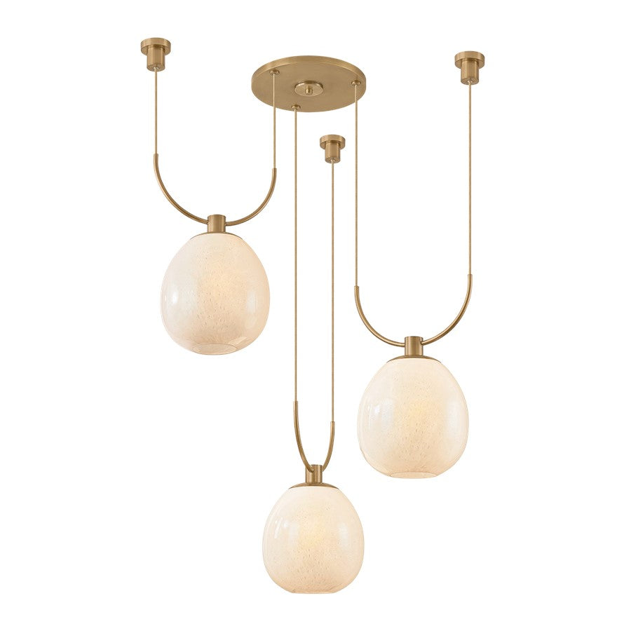 Troy Lighting Jove 3 Light Chandelier, Patina Brass/Seeded Cloud - F7536-PBR