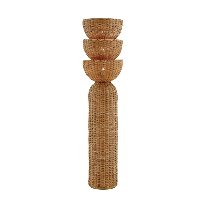 Troy Lighting Rian 3Lt Floor Lamp, Brass/Light Natural Wicker - PFL1055-PBR