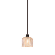 Toltec Edge 6in 1-Light Mini Pendant | Industrial Espresso Steel and Amber Textured Glass | Kitchen Island & Dining Room | 6 x 6.25 in | Model 1151-ES-4613