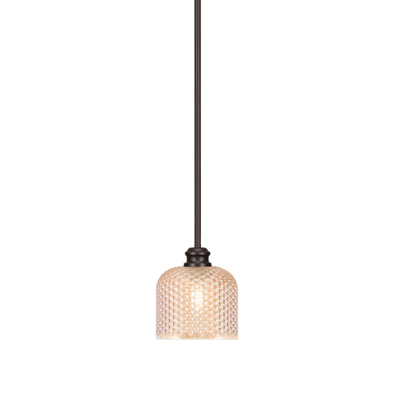 Toltec Edge 6in 1-Light Mini Pendant | Industrial Espresso Steel and Amber Textured Glass | Kitchen Island & Dining Room | 6 x 6.25 in | Model 1151-ES-4613