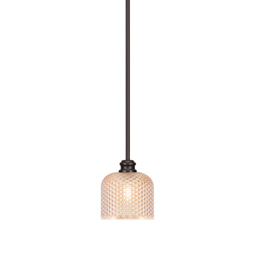 Toltec Edge 6in 1-Light Mini Pendant | Industrial Espresso Steel and Amber Textured Glass | Kitchen Island & Dining Room | 6 x 6.25 in | Model 1151-ES-4613