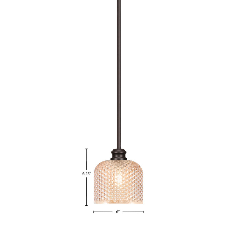 Toltec Edge 6in 1-Light Mini Pendant | Industrial Espresso Steel and Amber Textured Glass | Kitchen Island & Dining Room | 6 x 6.25 in | Model 1151-ES-4613