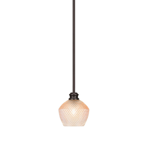 Toltec Edge 6in 1-Light Mini Pendant | Modern Espresso Steel and Amber Textured Glass | Kitchen Island & Dining Room | 6 x 6 x 6.25 in | Model 1151-ES-4623
