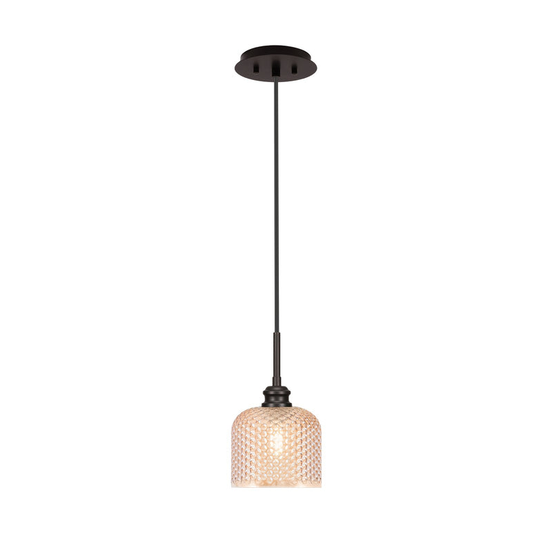 Toltec Edge 6in 1-Light Mini Pendant | Industrial Espresso Steel and Amber Textured Glass | Kitchen Island & Bar Area | 6 x 10 in | Model 1152-ES-4613