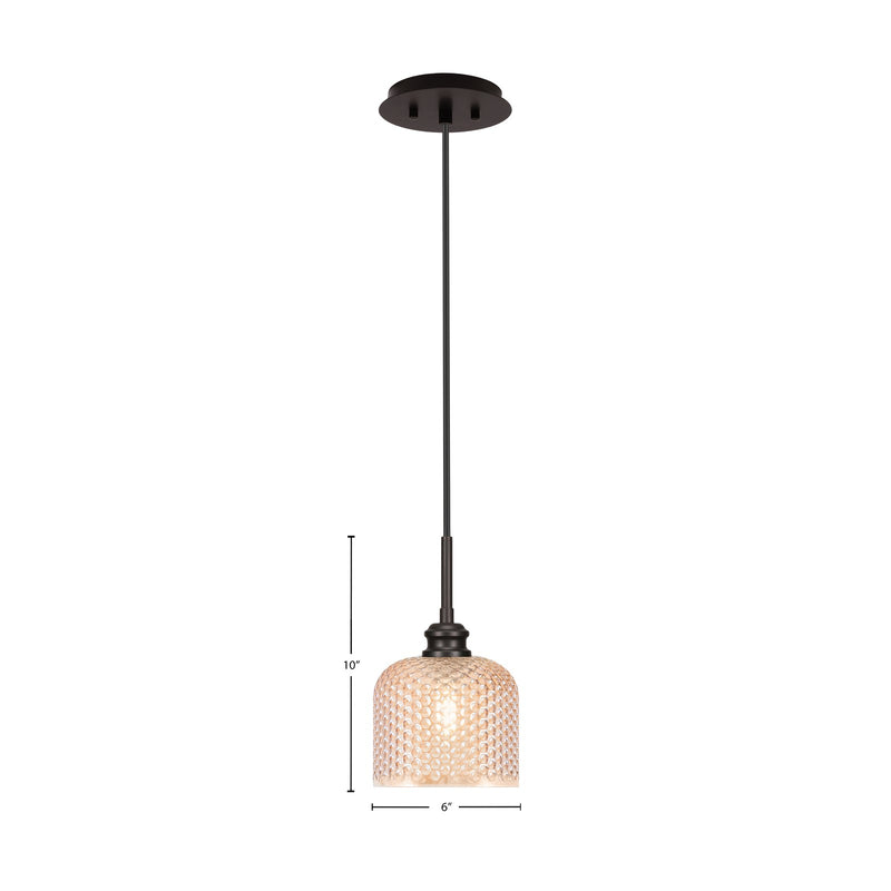 Toltec Edge 6in 1-Light Mini Pendant | Industrial Espresso Steel and Amber Textured Glass | Kitchen Island & Bar Area | 6 x 10 in | Model 1152-ES-4613