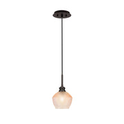 Toltec Edge 6in 1-Light Mini Pendant | Industrial Espresso Steel and Amber Textured Glass | Kitchen Island & Dining Room | 6 x 7 in | Model 1152-ES-4623