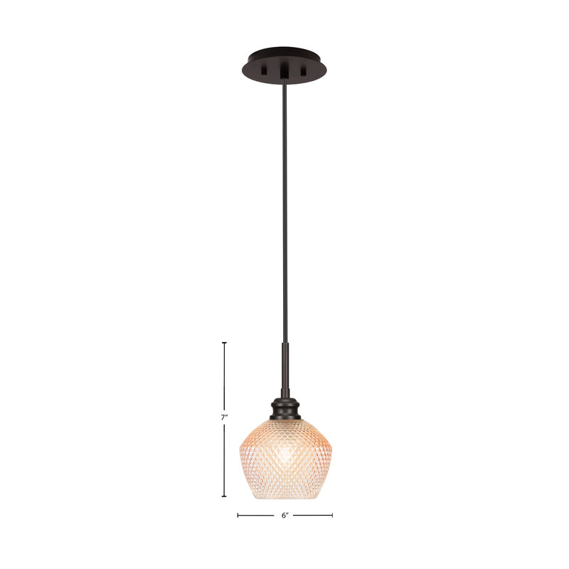 Toltec Edge 6in 1-Light Mini Pendant | Industrial Espresso Steel and Amber Textured Glass | Kitchen Island & Dining Room | 6 x 7 in | Model 1152-ES-4623