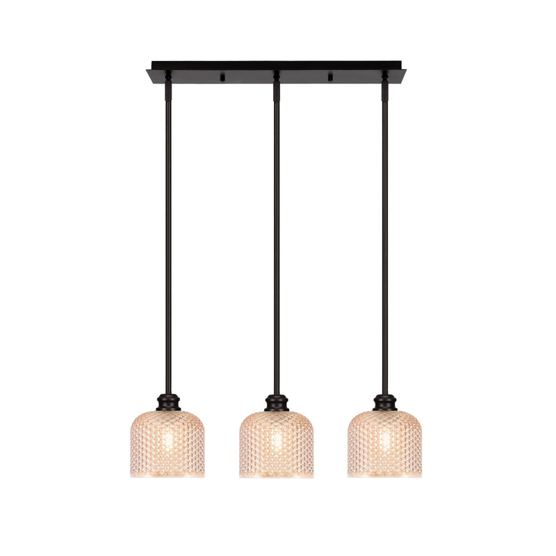 Toltec Edge 24in 3-Light Linear Pendant | Industrial Espresso Steel and Amber Textured Glass | Kitchen Island & Dining Table | 24.25 x 6 x 9.25 in | Model 1153-ES-4613