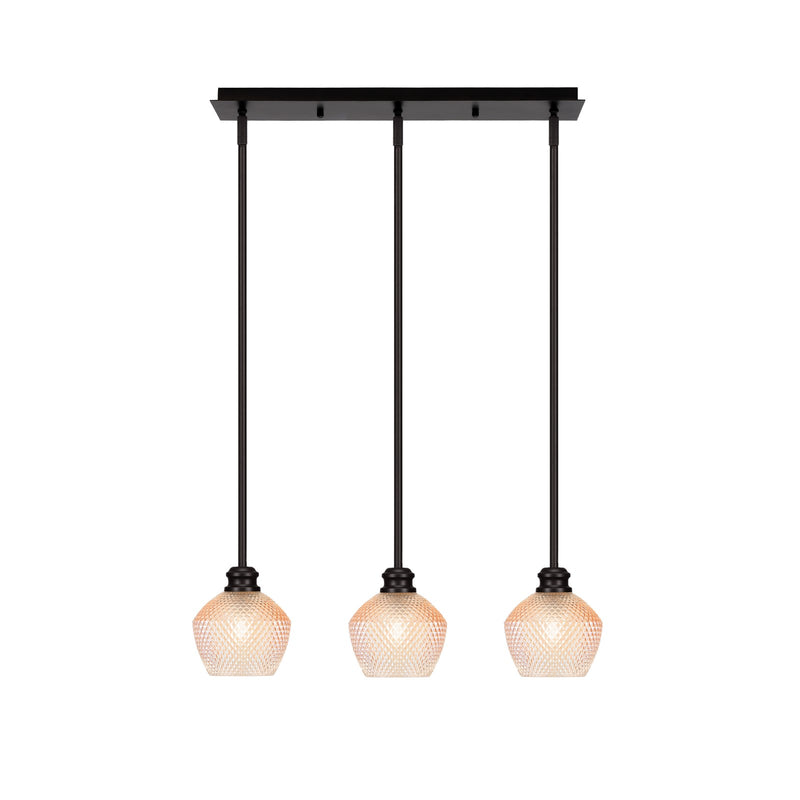 Toltec Edge 24in 3-Light Linear Pendant | Industrial Espresso Steel and Amber Textured Glass | Kitchen Island & Dining Room | 24.25 x 6 x 9.25 in | Model 1153-ES-4623