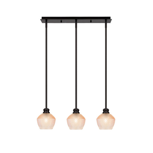 Toltec Edge 24in 3-Light Linear Pendant | Industrial Espresso Steel and Amber Textured Glass | Kitchen Island & Dining Room | 24.25 x 6 x 9.25 in | Model 1153-ES-4623