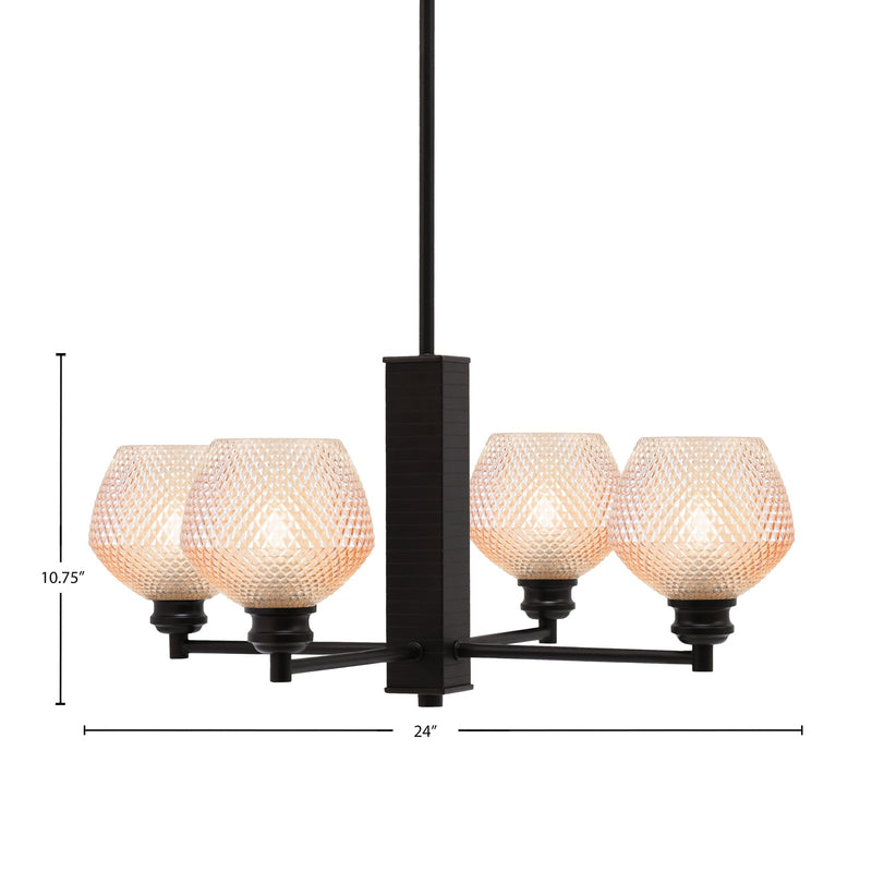 Toltec Edge 24in 4-Light Chandelier | Industrial Espresso Steel and Amber Textured Glass | Dining Room & Living Room | 24 x 10.75 in | Model 1154-ES-4623