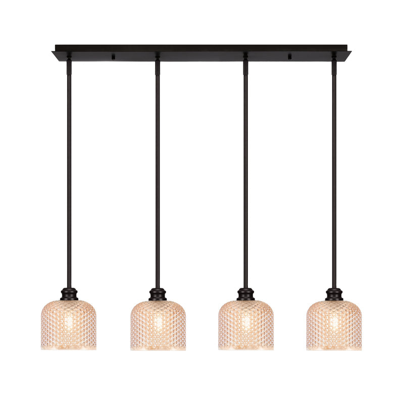 Toltec Edge 36in 4-Light Linear Pendant | Industrial Espresso Steel and Amber Textured Glass | Kitchen Island & Dining Room | 36 x 6 x 9.5 in | Model 1156-ES-4613