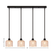 Toltec Edge 36in 4-Light Linear Pendant | Industrial Espresso Steel and Amber Textured Glass | Kitchen Island & Dining Room | 36 x 6 x 9.5 in | Model 1156-ES-4613
