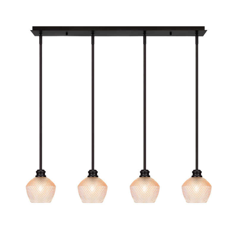 Toltec Edge 36in 4-Light Linear Pendant | Industrial Espresso Steel and Amber Textured Glass | Kitchen Island & Dining Room | 36 x 6 x 9.5 in | Model 1156-ES-4623