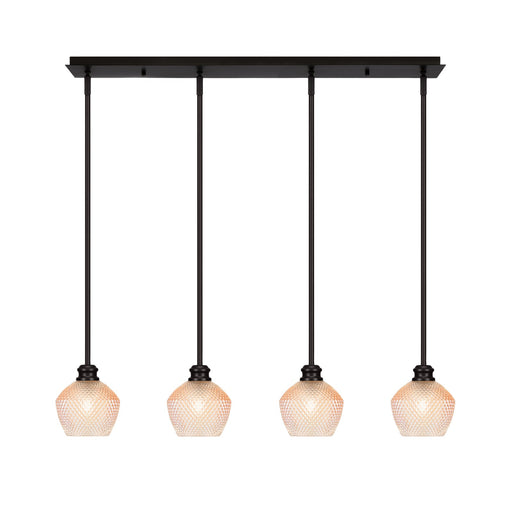 Toltec Edge 36in 4-Light Linear Pendant | Industrial Espresso Steel and Amber Textured Glass | Kitchen Island & Dining Room | 36 x 6 x 9.5 in | Model 1156-ES-4623