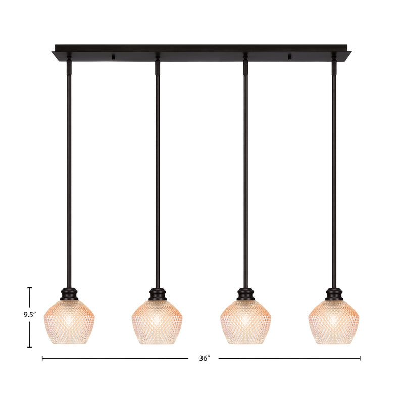 Toltec Edge 36in 4-Light Linear Pendant | Industrial Espresso Steel and Amber Textured Glass | Kitchen Island & Dining Room | 36 x 6 x 9.5 in | Model 1156-ES-4623