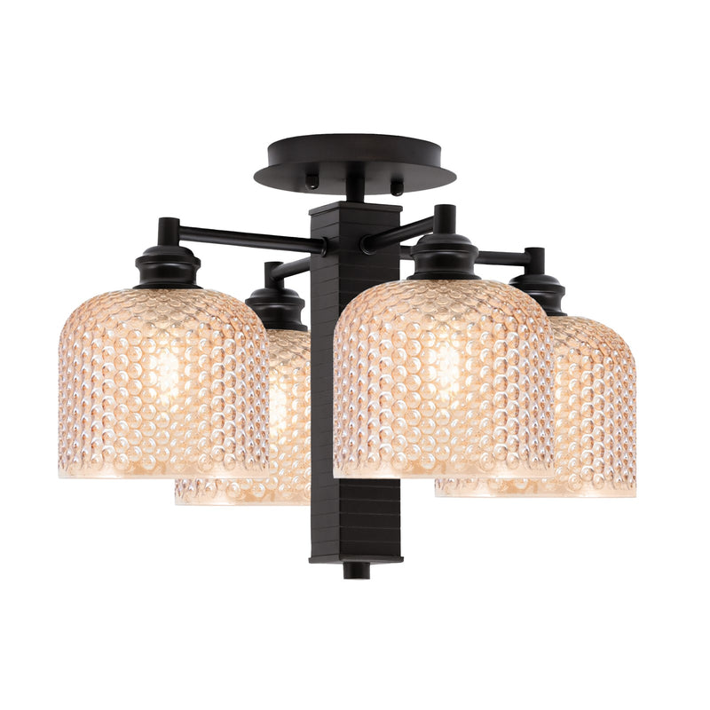 Toltec Edge 18in 4-Light Semi-Flush Mount | Industrial Espresso Steel and Amber Textured Glass | Hallway & Bedroom | 18 x 12.5 in | Model 1157-ES-4613
