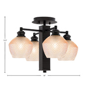 Toltec Edge 18in 4-Light Semi-Flush Mount | Modern Espresso Steel and Amber Textured Glass | Hallway & Bedroom | 18 x 12.5 in | Model 1157-ES-4623