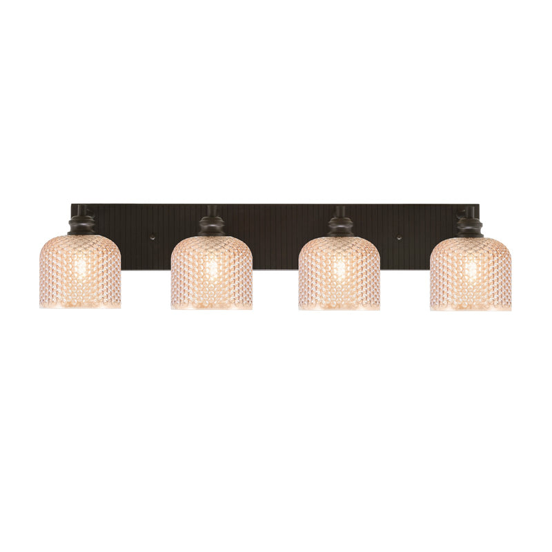 Toltec Edge 33.5in 4-Light Bath Bar | Industrial Espresso Steel and Amber Textured Glass | Vanity & Bathroom | 33.5 x 8 x 8.25 in | Model 1164-ES-4613