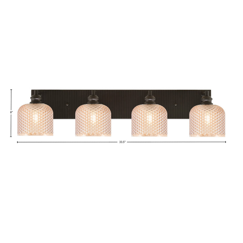 Toltec Edge 33.5in 4-Light Bath Bar | Industrial Espresso Steel and Amber Textured Glass | Vanity & Bathroom | 33.5 x 8 x 8.25 in | Model 1164-ES-4613
