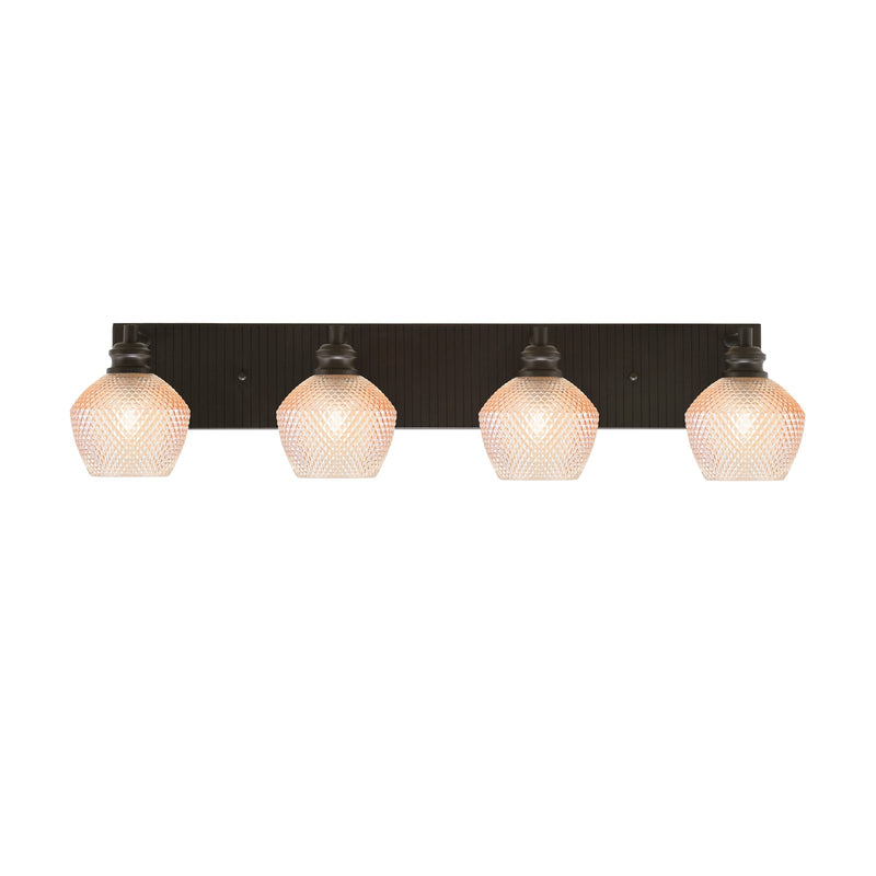 Toltec Edge 33.5in 4-Light Bath Bar | Modern Espresso Steel and Amber Textured Glass | Bathroom Vanity | 33.5 x 8 x 8.25 in | Model 1164-ES-4623