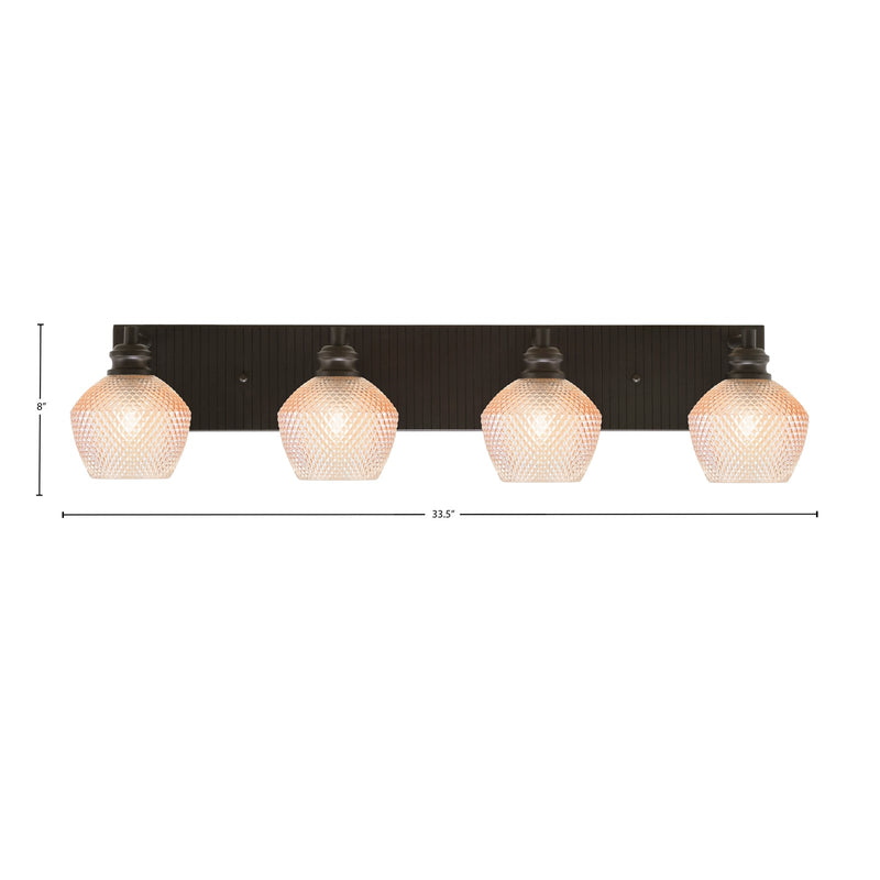 Toltec Edge 33.5in 4-Light Bath Bar | Modern Espresso Steel and Amber Textured Glass | Bathroom Vanity | 33.5 x 8 x 8.25 in | Model 1164-ES-4623