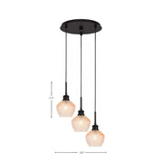Toltec Edge 13.5in 3-Light Cluster Pendant | Modern Espresso Steel and Amber Textured Glass | Kitchen Island & Dining Room | 13.5 x 11.5 in | Model 1173-ES-4623
