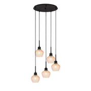 Toltec Edge 18.75in 5-Light Cluster Pendant | Modern Espresso Steel and Amber Textured Glass | Kitchen Island & Dining Room | 18.75 x 11.75 in | Model 1175-ES-4623