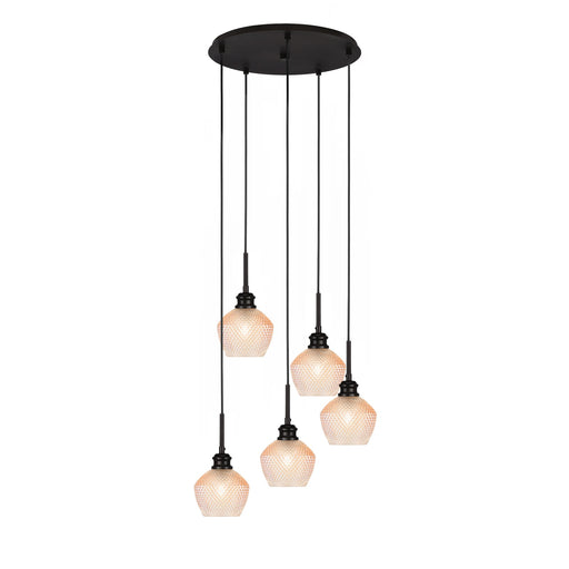 Toltec Edge 18.75in 5-Light Cluster Pendant | Modern Espresso Steel and Amber Textured Glass | Kitchen Island & Dining Room | 18.75 x 11.75 in | Model 1175-ES-4623