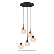 Toltec Edge 18.75in 5-Light Cluster Pendant | Modern Espresso Steel and Amber Textured Glass | Kitchen Island & Dining Room | 18.75 x 11.75 in | Model 1175-ES-4623