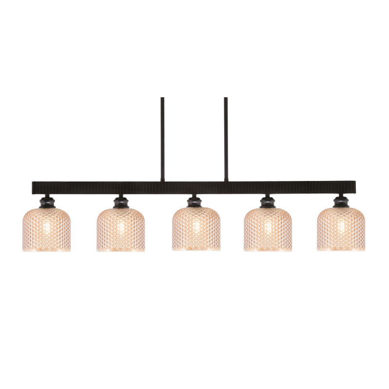 Toltec Edge 42in 5-Light Linear Bar | Industrial Espresso Steel and Amber Textured Glass | Kitchen Island & Dining Room | 42 x 6 x 8.75 in | Model 1185-ES-4613