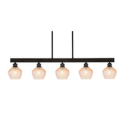 Toltec Edge 42in 5-Light Linear Pendant | Industrial Espresso Steel and Amber Textured Glass | Kitchen Island & Dining Room | 42 x 6 x 8.75 in | Model 1185-ES-4623