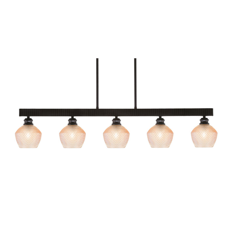 Toltec Edge 42in 5-Light Linear Pendant | Industrial Espresso Steel and Amber Textured Glass | Kitchen Island & Dining Room | 42 x 6 x 8.75 in | Model 1185-ES-4623