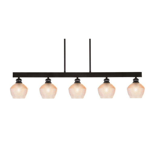 Toltec Edge 42in 5-Light Linear Pendant | Industrial Espresso Steel and Amber Textured Glass | Kitchen Island & Dining Room | 42 x 6 x 8.75 in | Model 1185-ES-4623