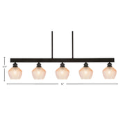 Toltec Edge 42in 5-Light Linear Pendant | Industrial Espresso Steel and Amber Textured Glass | Kitchen Island & Dining Room | 42 x 6 x 8.75 in | Model 1185-ES-4623