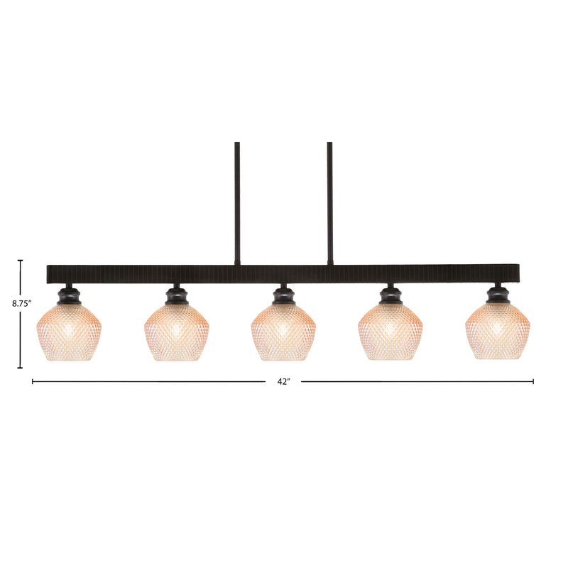 Toltec Edge 42in 5-Light Linear Pendant | Industrial Espresso Steel and Amber Textured Glass | Kitchen Island & Dining Room | 42 x 6 x 8.75 in | Model 1185-ES-4623