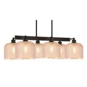 Toltec Edge 30.25in 6-Light Island Light | Industrial Espresso Steel and Amber Textured Glass | Kitchen Island & Dining Room | 30.25 x 16 x 14 in | Model 1186-ES-4613
