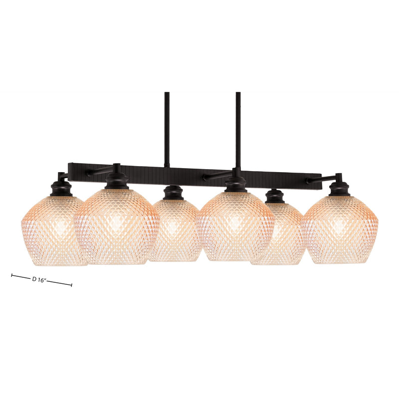Toltec Edge 30.25in 6-Light Linear Island Light | Industrial Espresso Steel and Amber Textured Glass | Kitchen Island & Dining Room | Model 1186-ES-4623
