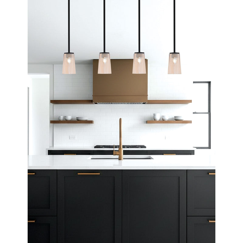 Toltec Franklin 1-Light Mini Pendant | Modern Matte Black and Amber Gradient Glass | Kitchen Island & Dining Room | 4.5 x 7 in | Model 1201-MB-263