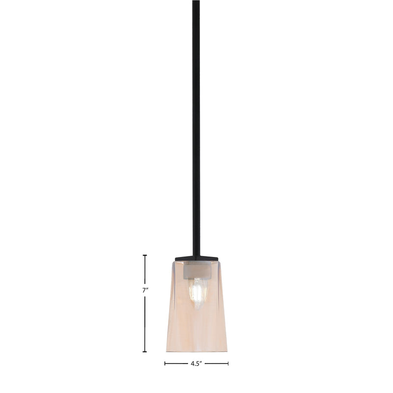 Toltec Franklin 1-Light Mini Pendant | Modern Matte Black and Amber Gradient Glass | Kitchen Island & Dining Room | 4.5 x 7 in | Model 1201-MB-263