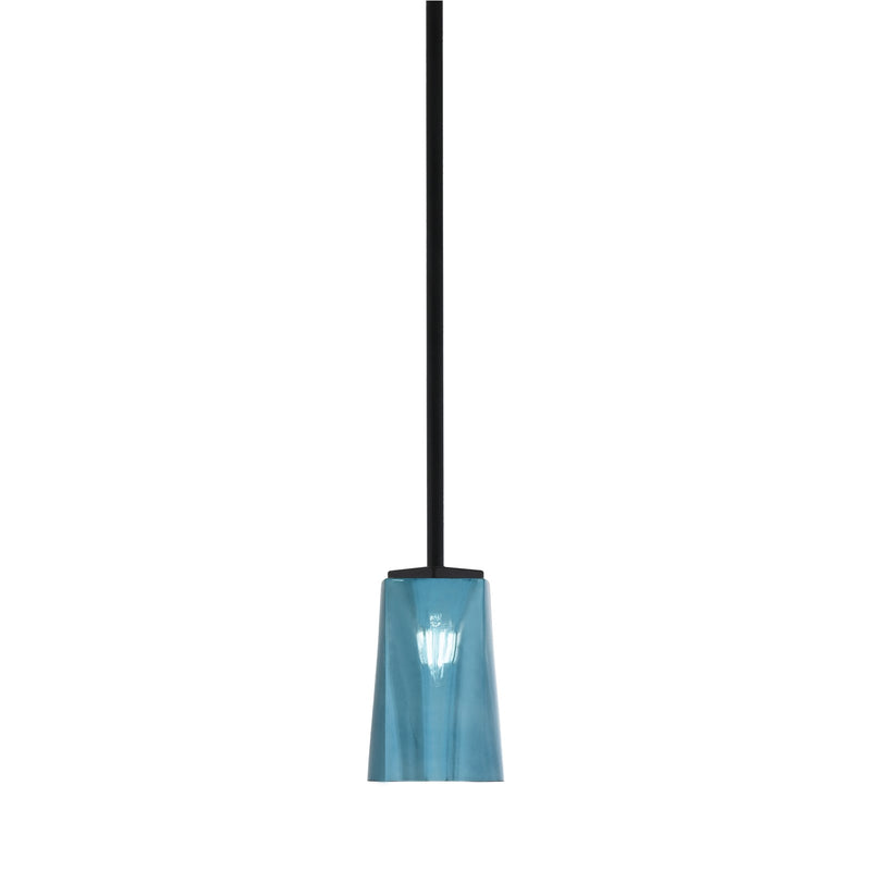 Toltec Franklin 1-Light Mini Pendant | Modern Matte Black and Blue Gradient Glass | Kitchen Island & Dining Room | 4.5 x 7 in | Model 1201-MB-265