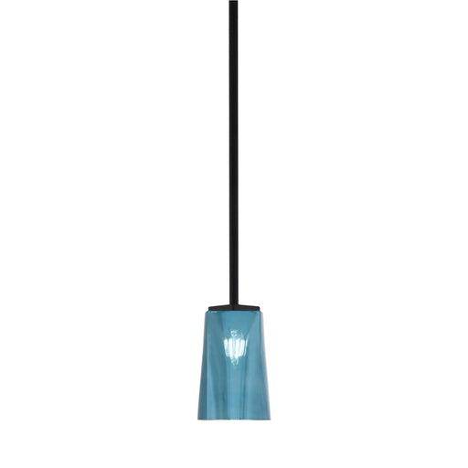 Toltec Franklin 1-Light Mini Pendant | Modern Matte Black and Blue Gradient Glass | Kitchen Island & Dining Room | 4.5 x 7 in | Model 1201-MB-265
