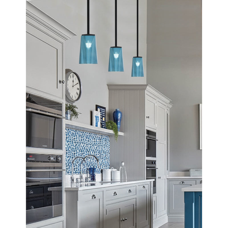 Toltec Franklin 1-Light Mini Pendant | Modern Matte Black and Blue Gradient Glass | Kitchen Island & Dining Room | 4.5 x 7 in | Model 1201-MB-265