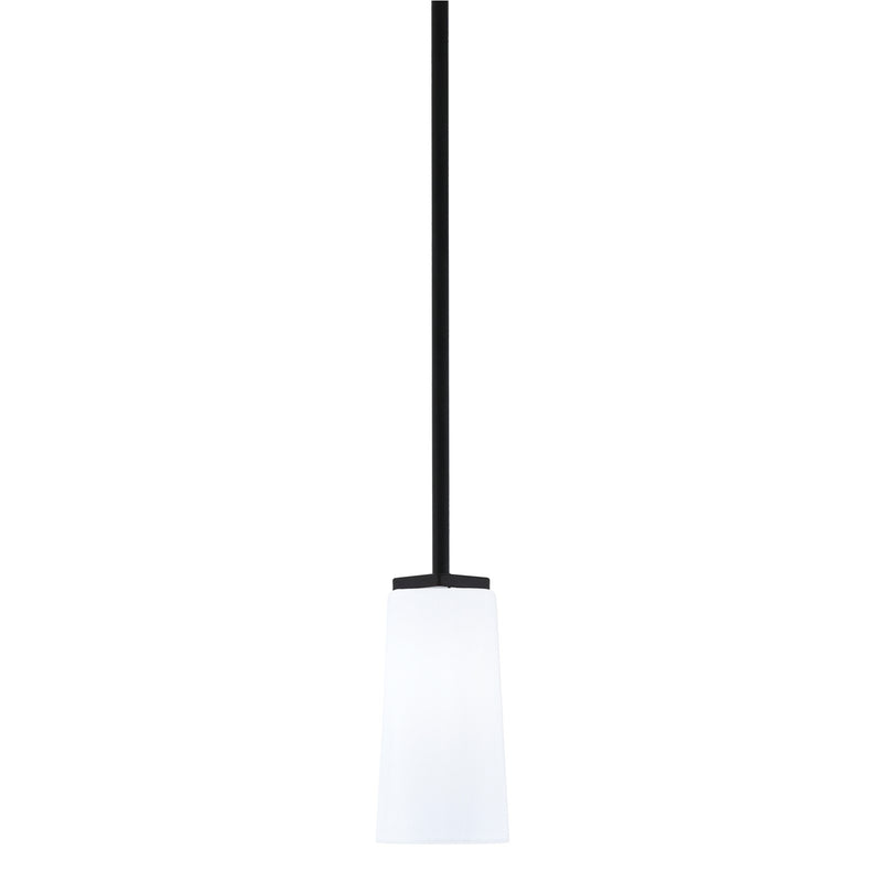 Toltec Franklin 5in 1-Light Mini Pendant | Modern Matte Black and White Opal Glass | Kitchen Island & Dining Room | 5 x 10 in | Model 1201-MB-291