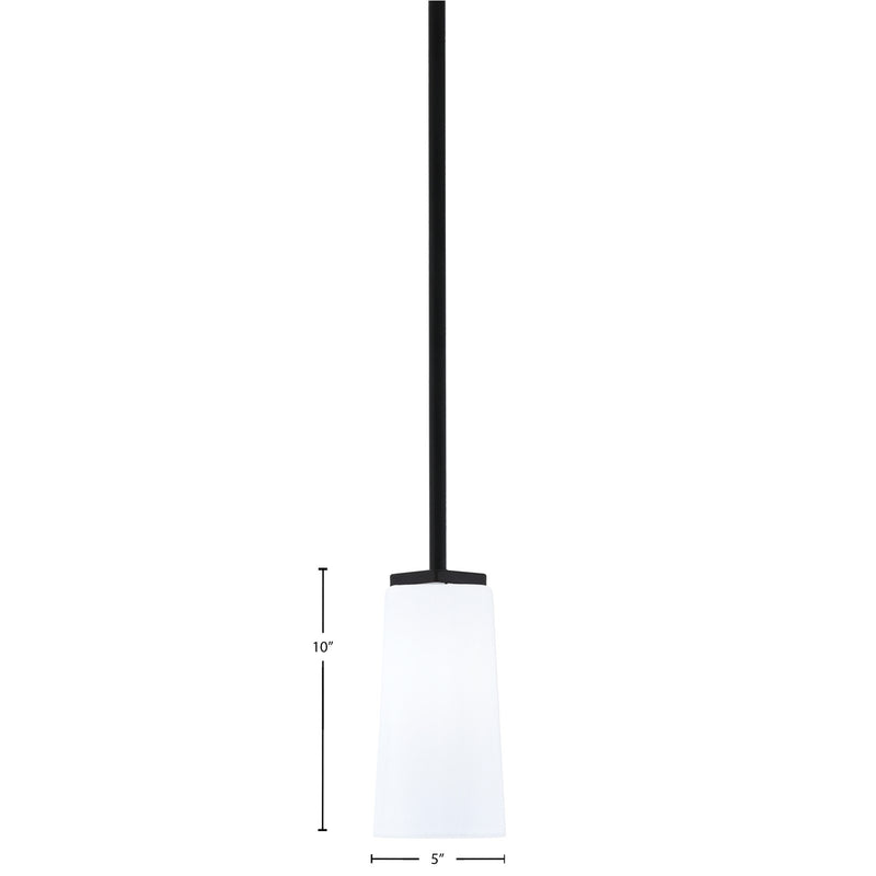 Toltec Franklin 5in 1-Light Mini Pendant | Modern Matte Black and White Opal Glass | Kitchen Island & Dining Room | 5 x 10 in | Model 1201-MB-291