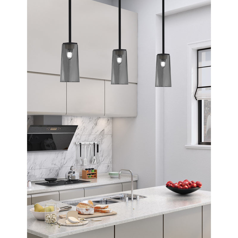 Toltec Franklin 5in 1-Light Mini Pendant | Modern Matte Black and Smoke Bubble Glass | Kitchen Island & Dining Room | 5 x 10 in | Model 1201-MB-292